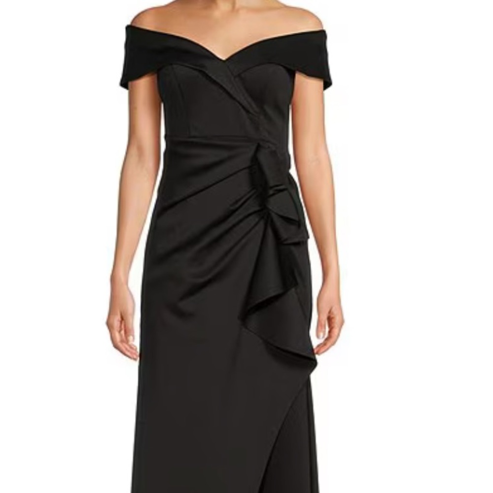 Black Off-Shoulder Stretch Mermaid Ruffle Gown